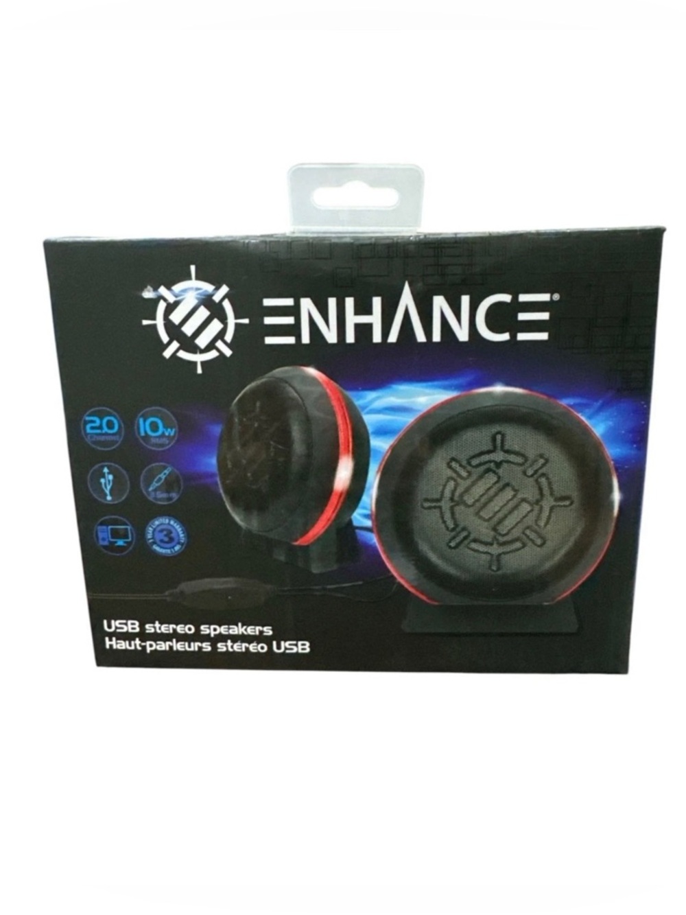 Enhance USB Stereo Speakers With LED Accents & Rubberized Housing 10W RMS Power